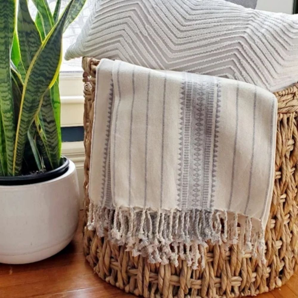 Urban 86 Super Soft Tan & Ivory 100% Cotton Throw Blanket